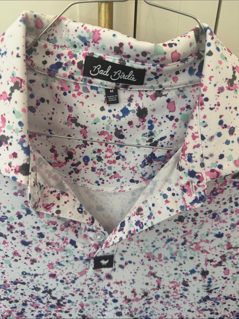 Bad Birdie White Splatter Print Short Sleeve Shirt